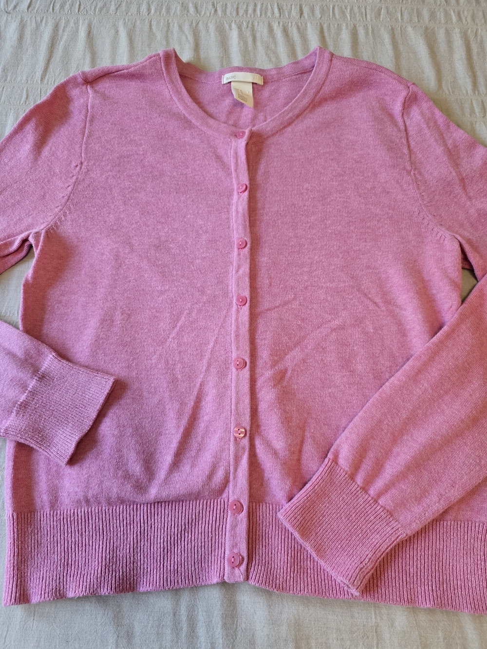 H & M Classic Heathered Pink Crewneck Button-Front Sweater Women's Medium